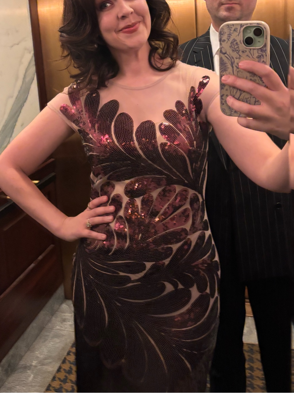 Burgundy Sequin Fringe Midi Dress With Illusion Neckline — image 3 of 3